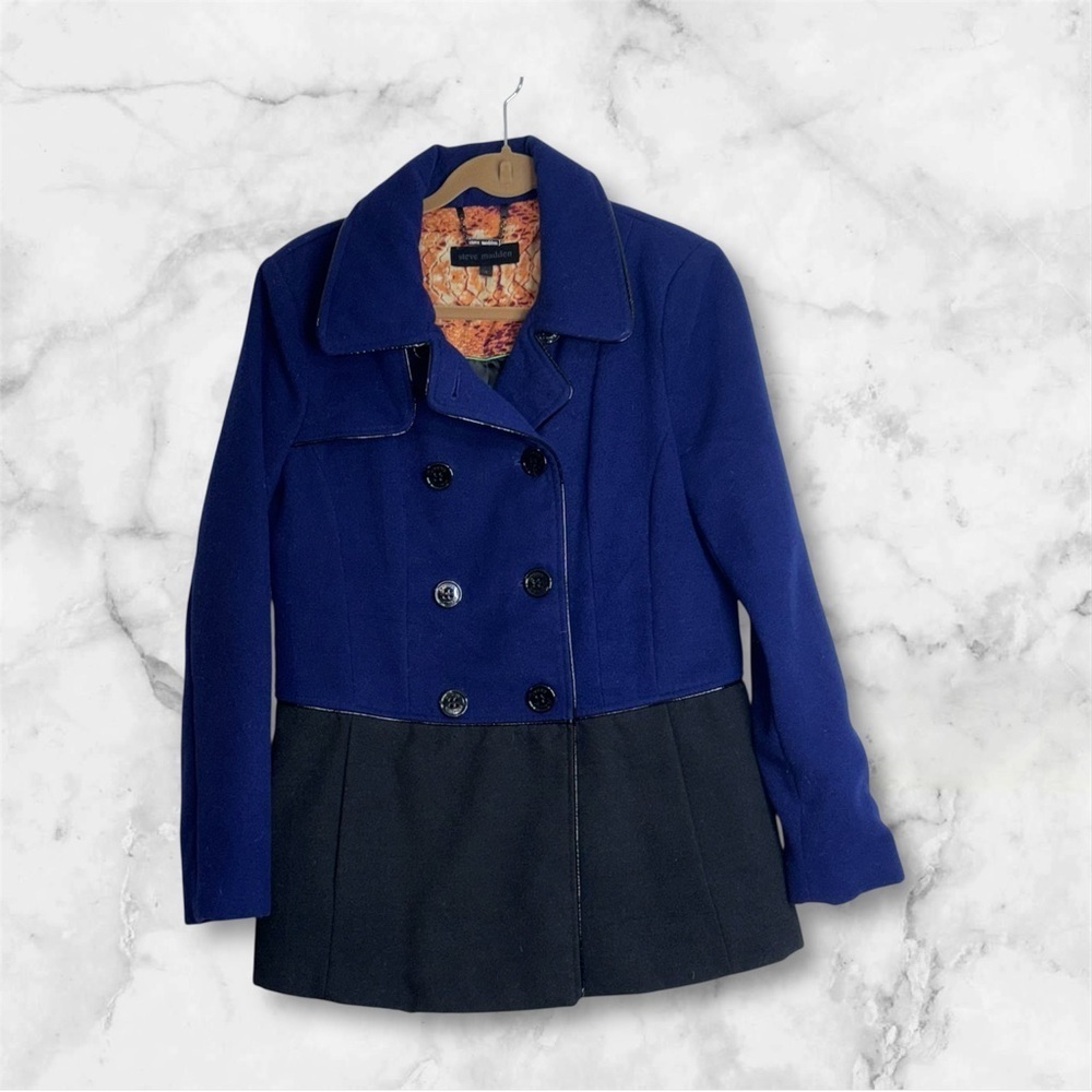 Peacoat Size Large Purple Black Steve Madden Coat Double Breasted Pockets